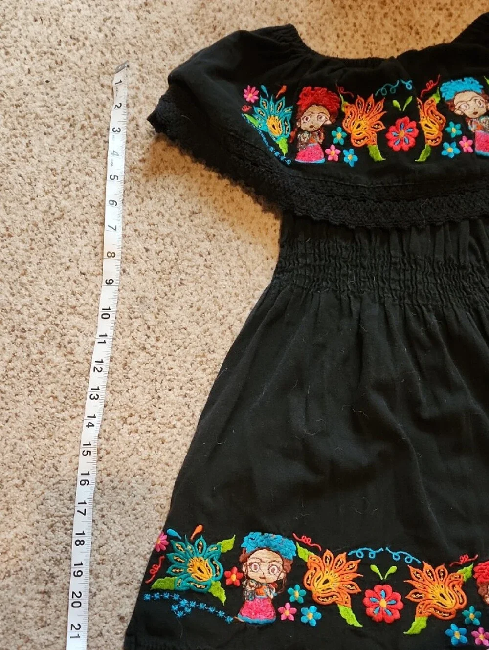 Girls Black Embroidered Cotton Dress